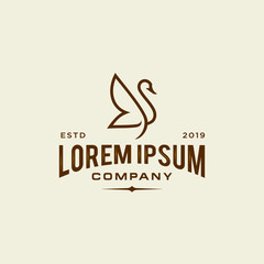 swan logo icon outline in trendy hipster vintage decoration classic style illustration