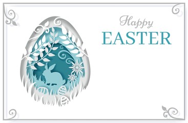 Happy Easter greeting card template, vector illustration in paper art style - obrazy, fototapety, plakaty