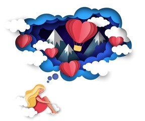 Love dreams, vector illustration in paper art craft style © Siberian Art