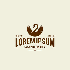 swan logo icon outline in trendy hipster vintage decoration classic style illustration