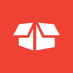 Open Box Icon On Red Background. Red Flat Style Vector Illustration