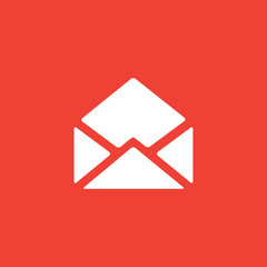 Open E-mail Icon On Red Background. Red Flat Style Vector Illustration.