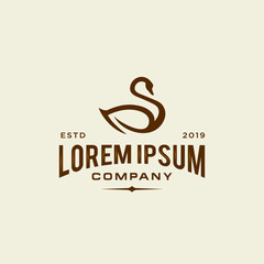 swan logo icon outline in trendy hipster vintage decoration classic style illustration