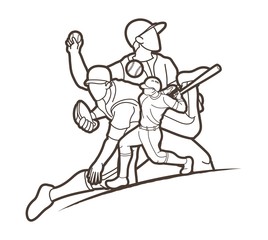 Group of Baseball players action cartoon sport graphic vector.