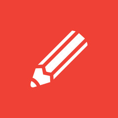 Pencil Icon On Red Background. Red Flat Style Vector Illustration