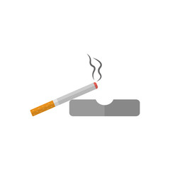 Cigarette with smoke lying on the ashtray. Banner for stop smoking. Isolated flat vector illustration