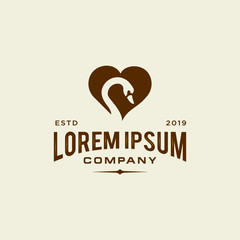 swan logo icon outline in trendy hipster vintage decoration classic style illustration