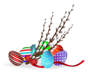 Illustration of Easter holiday with willow branch and eggs 