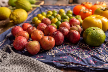 Fruits, vegetables and other ingredients on the table