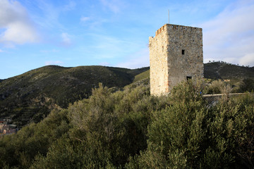 Fototapeta na wymiar Varigotti (SV), Italy - December 30, 2017: Varigotti's tower near Crena point, Italian Riviera, Savona, Liguria, Italy