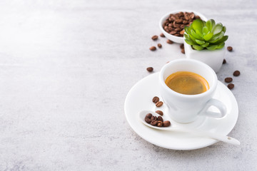Espresso coffee in a white ceramic cup