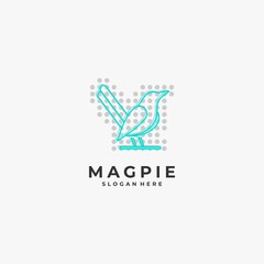 Vector Logo Illustration Magpie Bird Line Art Style.