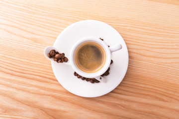 Espresso cup on a wooden table