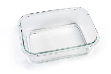 Fototapeta na wymiar Empty glass food storage container without lid on white background