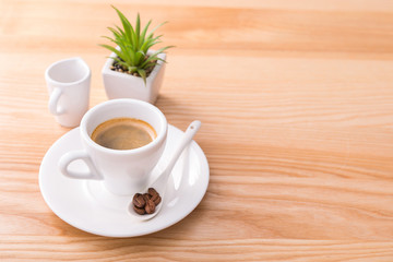 Espresso cup on a wooden table