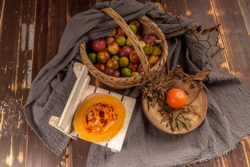 Fruits, vegetables and other ingredients on the table
