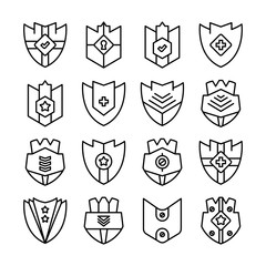 shield, badge and insignia icons set line design