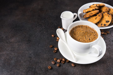 Coffee cup with chocolate chip cookies