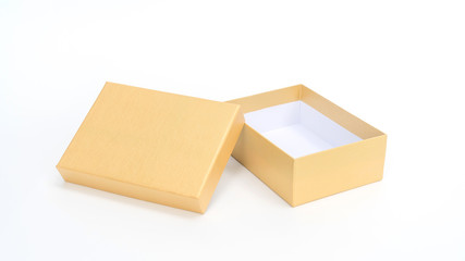 Golden gift box on a white background.