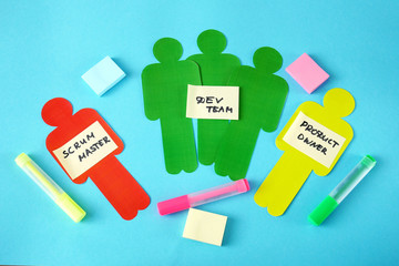 agile team and  agile board with paper task, agile software development methodologies concept