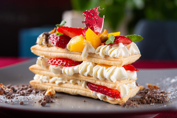 italian mille-feuille dessert with strawberry