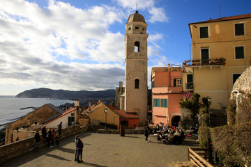 Cervo (IM), Italy - December 30, 2017: The square in Cervo village, Italian Riviera, Imperia,...