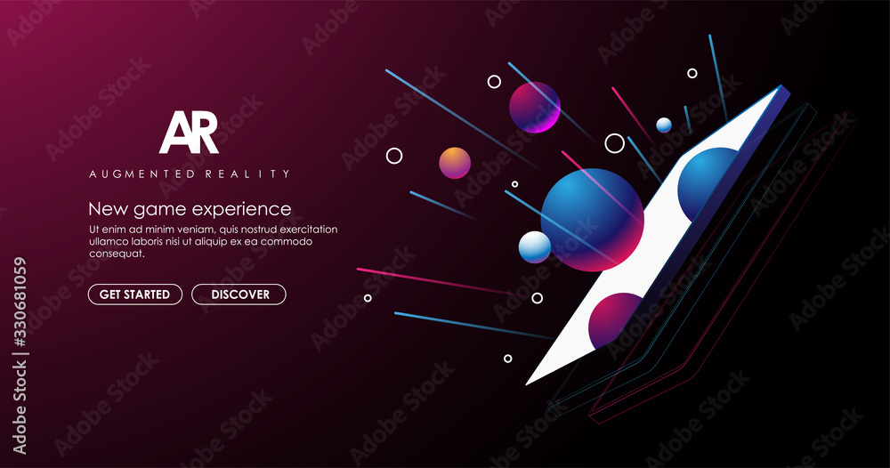 Poster design concept augmented reality. ar and vr development. digital media technology for website and mo