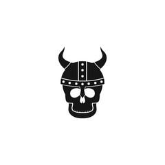 Viking skull with helmet logo vector icon illustration