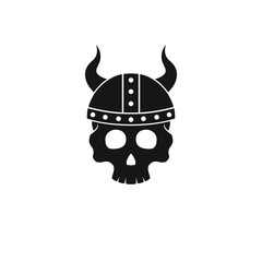Viking skull with helmet logo vector icon illustration