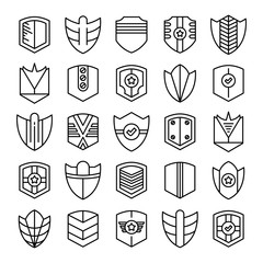 shield, badge and insignia icons set line design