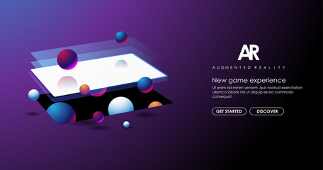 abstract creative illustration with augmented reality phone, vector illustration for landing page. AR concept for web and app.