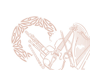 ケルト、アイルランド、楽器がテーマのイラスト背景素材