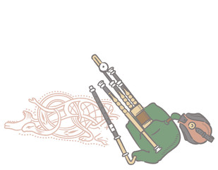 ケルト、アイルランド、楽器がテーマのイラスト背景素材