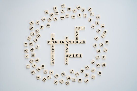 Coronavirus scrabble board game - Covid-19 pandemic isolation flu masks fear