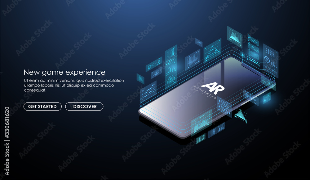 Poster mobile apps. creation of a mobile application. ar technology concept for web and app. concept with p
