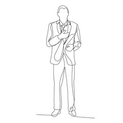 vector, isolated, one-line drawing man in a jacket, businessman