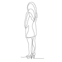 isolated, one line drawing of a woman standing with her back