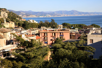 Obraz premium Arenzano (GE), Italy - December 30, 2017: View of Genova coastline from Arenzano, Arenzano, Genova, Liguria, Italy