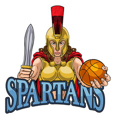 A Spartan or Trojan female gladiator warrior woman basketball sports mascot