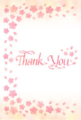 手描き　水彩　桜　手書きカリグラフィー　サンキューカード　背景パステル（1−6）