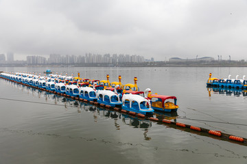 Seoul Han River rainy day park view