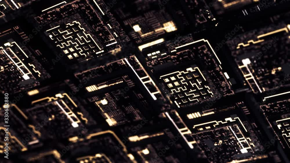 Poster abstract futuristic electronic circuit board, neural network and big data. animation. artificial int