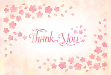 手描き　水彩　桜　手書きカリグラフィー　サンキューカード　背景パステル