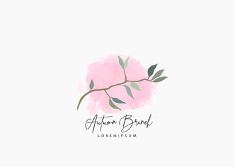 Vector design of a branch design with a leaf logo. feminine pink background twigs decoration