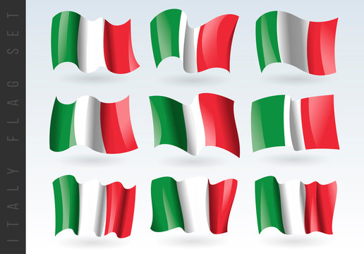 3D Waving flag of Italy. Vector illustration. Isolated on white background. Design element