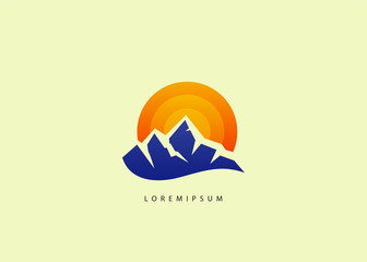vector of sun and mountain - simple mountain modern logo brand