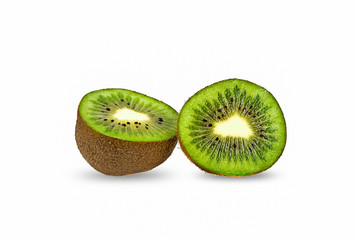 fresh kiwi fruit slices isolated on white background