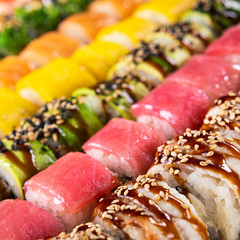 Closeup of sushi rolls