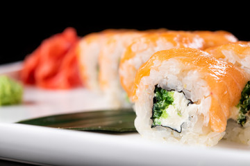 Closeup of sushi rolls