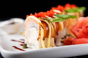 Closeup of sushi rolls